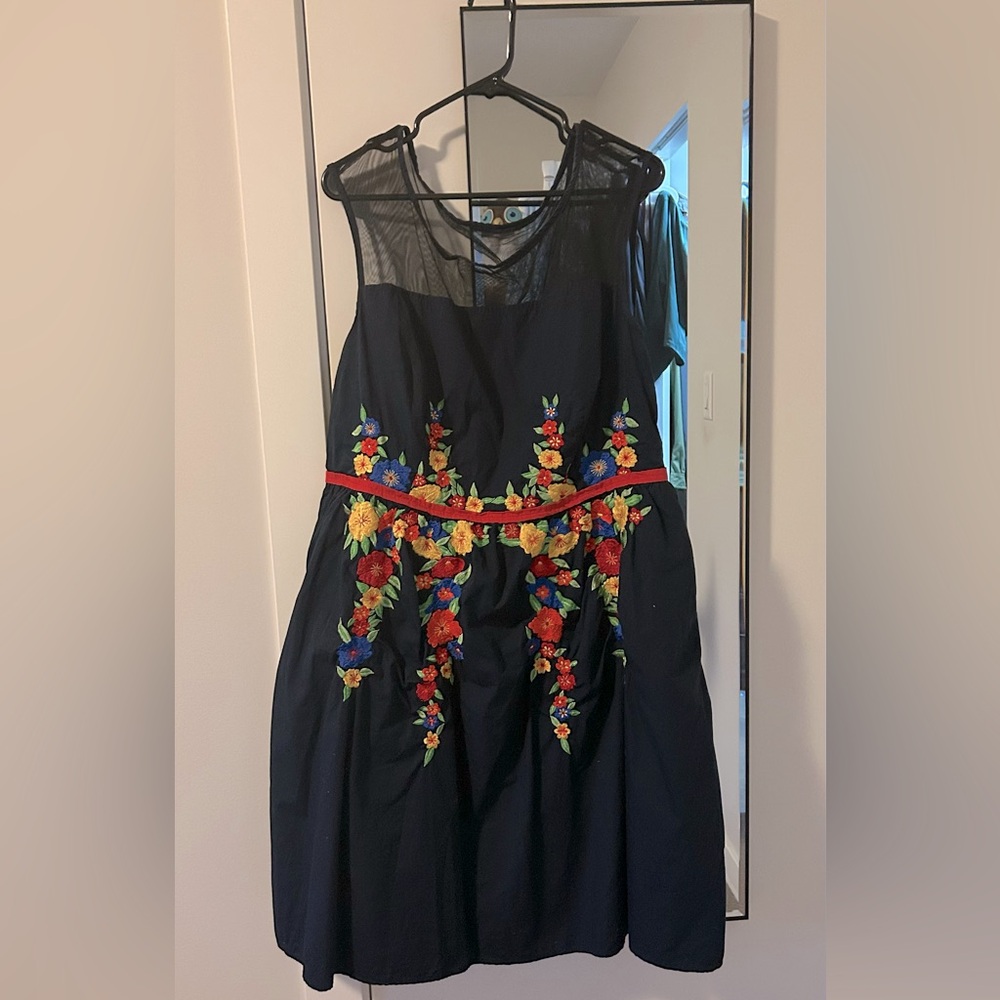 eShakti Black Dress with Colorful Floral Embroidery